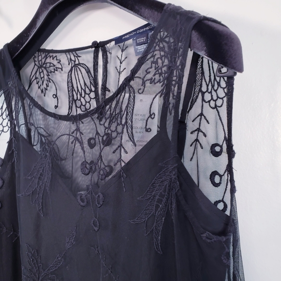 $248 NWT FRENCH CONNECTION Women's Black Maxi Dress 2 XS Pemba Stitch Sheer Sexy - Picture 8 of 13